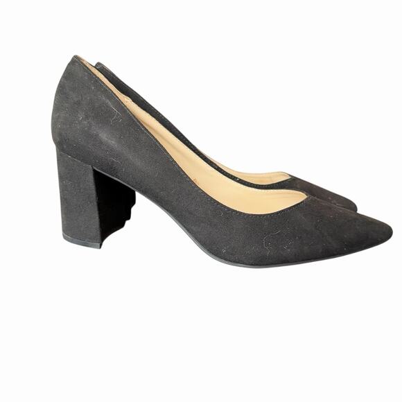 Marc Fisher 10 Caitlin Pumps Block Heel Pointed Toe Black Solid Career - Picture 6 of 9